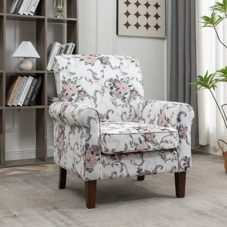 Fauteuil d'appoint en velours à accoudoirs roulés avec pieds en bois massif Plusieurs coloris