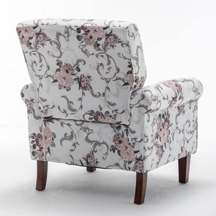 Fauteuil d'appoint en velours à accoudoirs roulés avec pieds en bois massif Plusieurs coloris