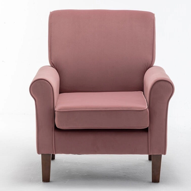 Fauteuil d'appoint en velours à accoudoirs roulés avec pieds en bois massif Plusieurs coloris