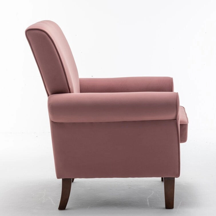 Fauteuil d'appoint en velours à accoudoirs roulés avec pieds en bois massif Plusieurs coloris