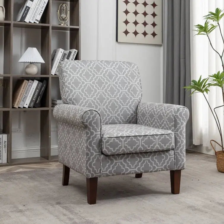 Fauteuil d'appoint en velours à accoudoirs roulés avec pieds en bois massif Plusieurs coloris