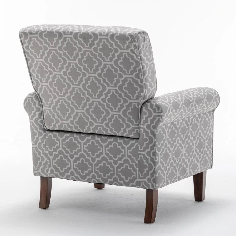 Fauteuil d'appoint en velours à accoudoirs roulés avec pieds en bois massif Plusieurs coloris