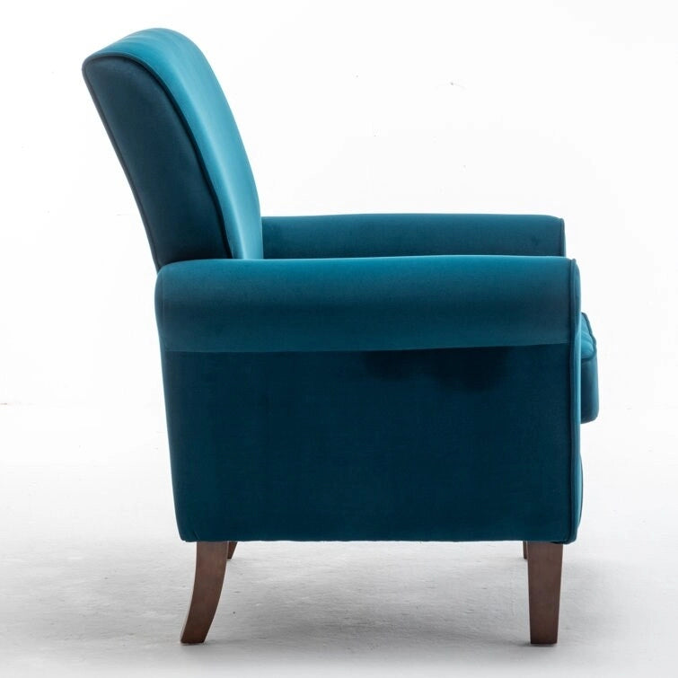 Fauteuil d'appoint en velours à accoudoirs roulés avec pieds en bois massif Plusieurs coloris