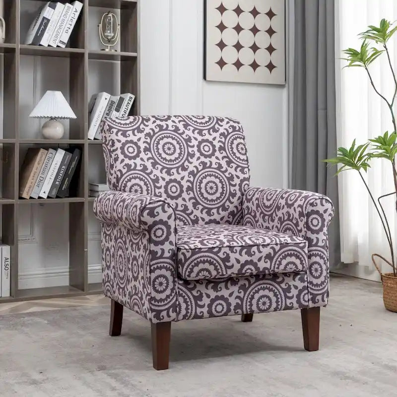 Fauteuil d'appoint en velours à accoudoirs roulés avec pieds en bois massif Plusieurs coloris