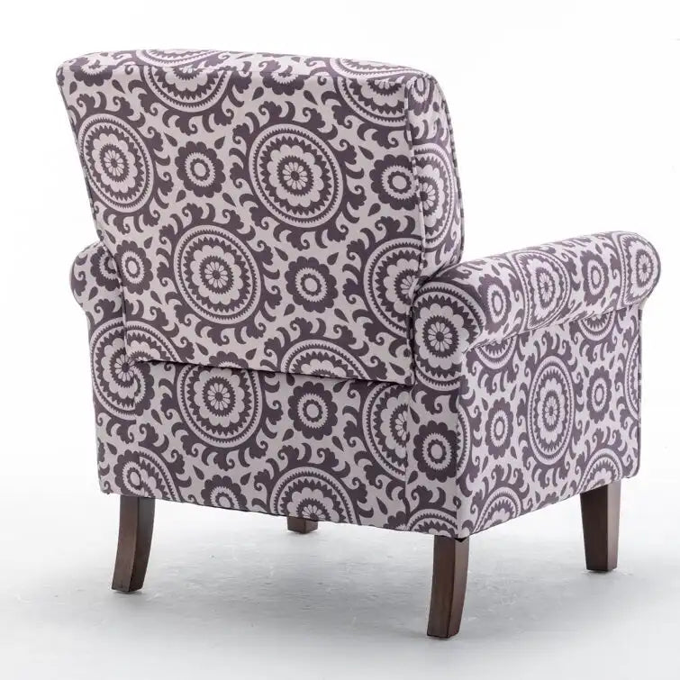 Fauteuil d'appoint en velours à accoudoirs roulés avec pieds en bois massif Plusieurs coloris