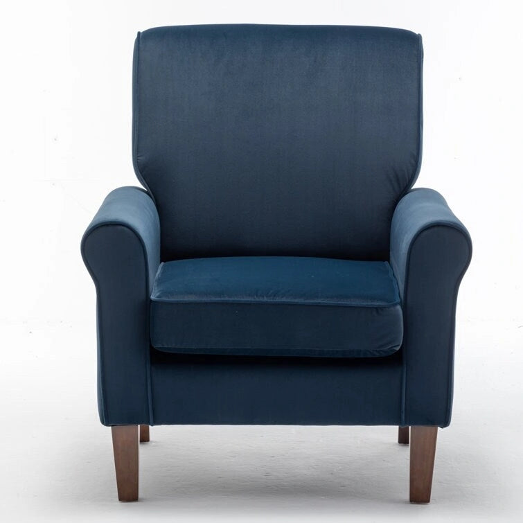 Fauteuil d'appoint en velours à accoudoirs roulés avec pieds en bois massif Plusieurs coloris