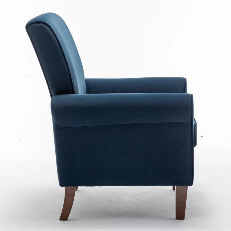 Fauteuil d'appoint en velours à accoudoirs roulés avec pieds en bois massif Plusieurs coloris