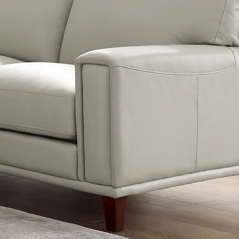 Causeuse en cuir pleine fleur avec accoudoirs carrés, gris acier et blanc glacé