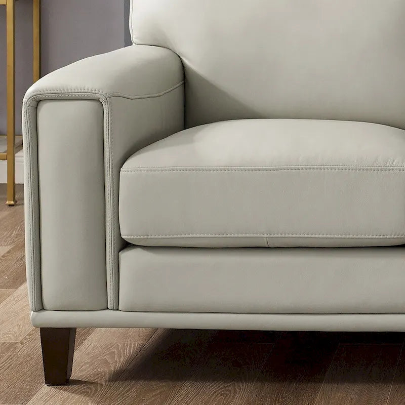 Causeuse en cuir pleine fleur avec accoudoirs carrés, gris acier et blanc glacé