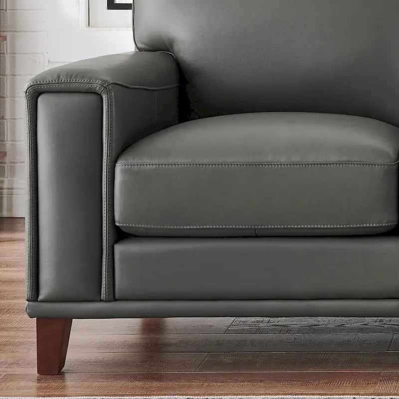Causeuse en cuir pleine fleur avec accoudoirs carrés, gris acier et blanc glacé