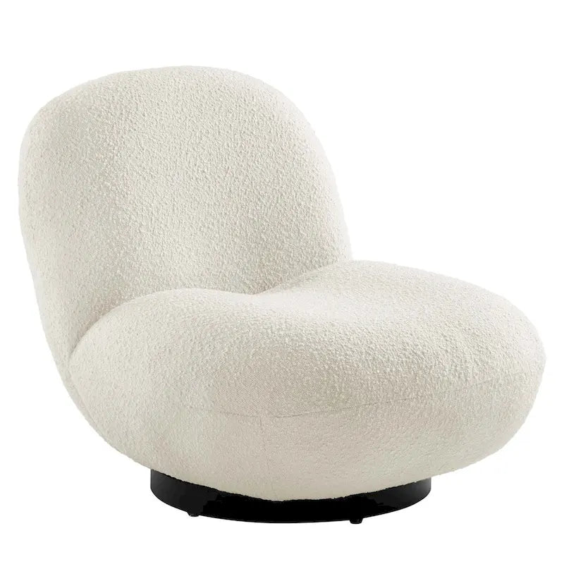 Fauteuil pivotant d'appoint en bouclé ivoire avec piètement en métal noir mat