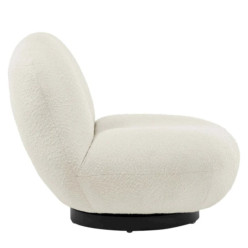 Fauteuil pivotant d'appoint en bouclé ivoire avec piètement en métal noir mat