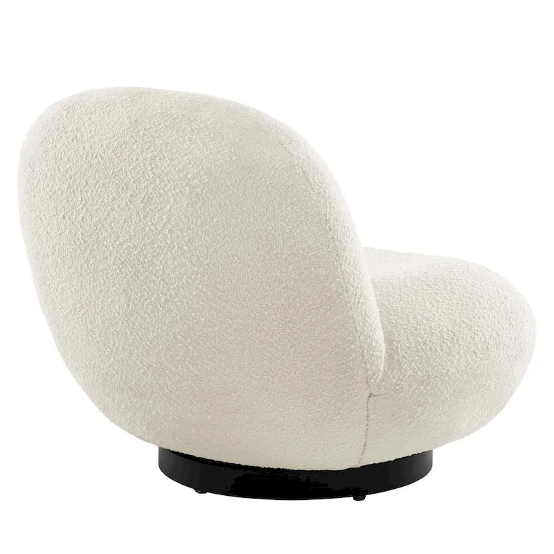 Fauteuil pivotant d'appoint en bouclé ivoire avec piètement en métal noir mat