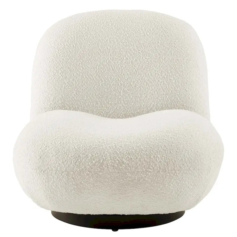 Fauteuil pivotant d'appoint en bouclé ivoire avec piètement en métal noir mat