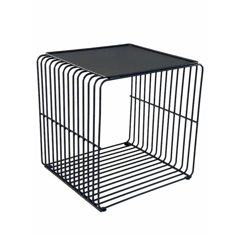Table d'appoint carrée moderne en métal noir avec plateau amovible