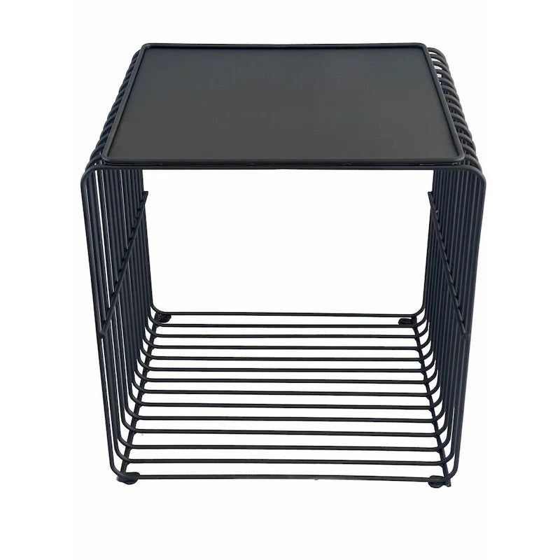 Table d'appoint carrée moderne en métal noir avec plateau amovible