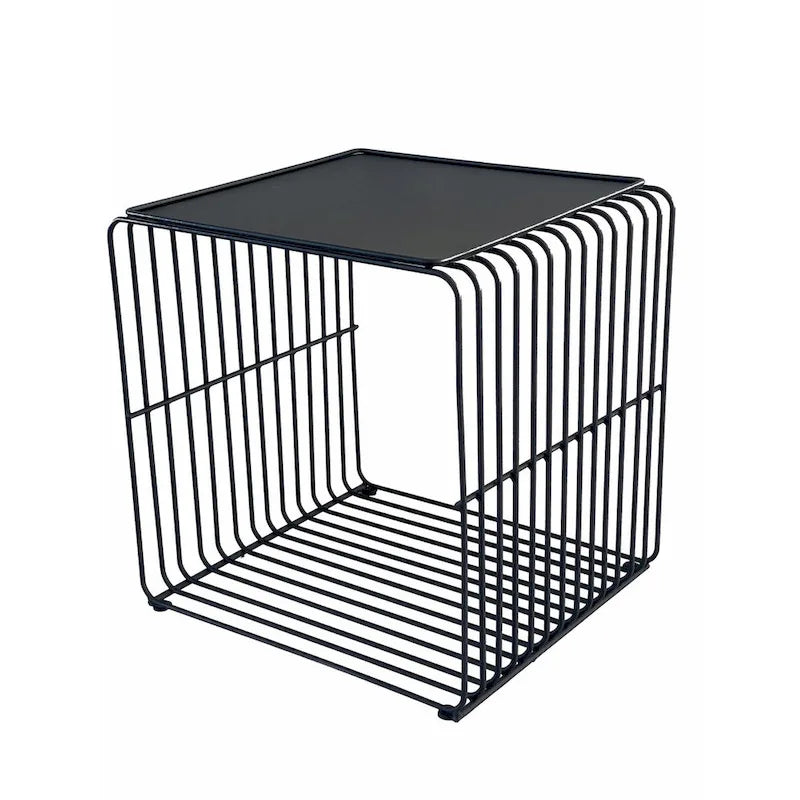 Table d'appoint carrée moderne en métal noir avec plateau amovible