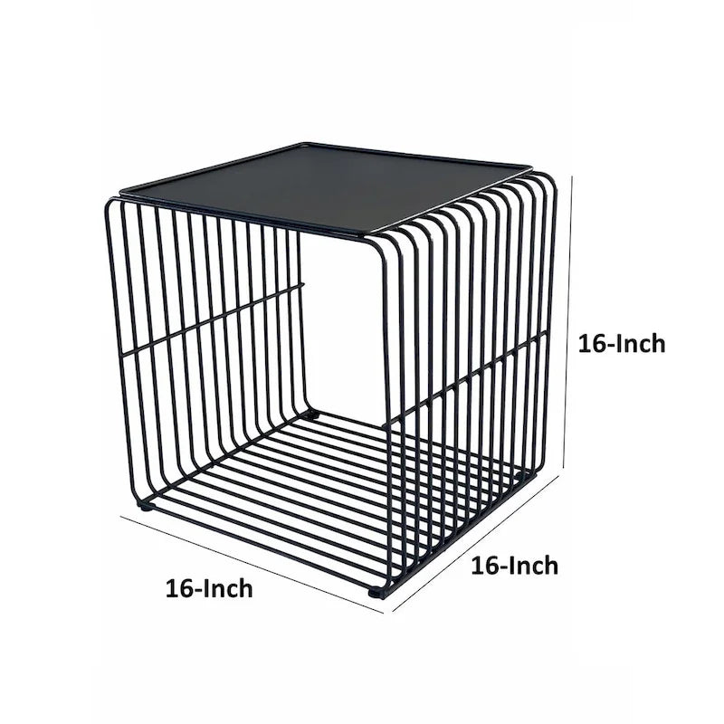 Table d'appoint carrée moderne en métal noir avec plateau amovible