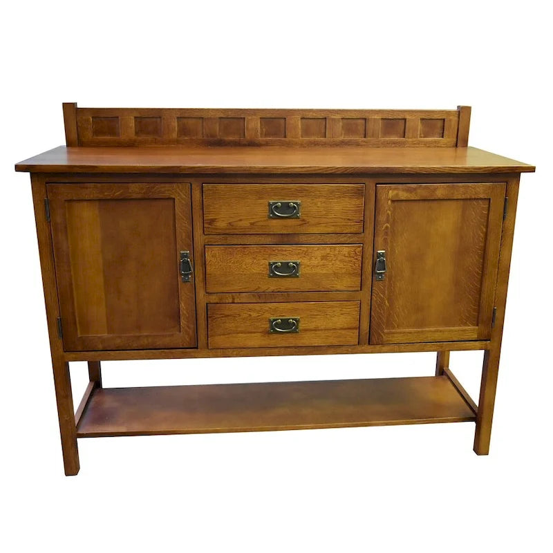 Buffet de style mission en chêne massif avec 3 tiroirs et 2 portes d'armoire