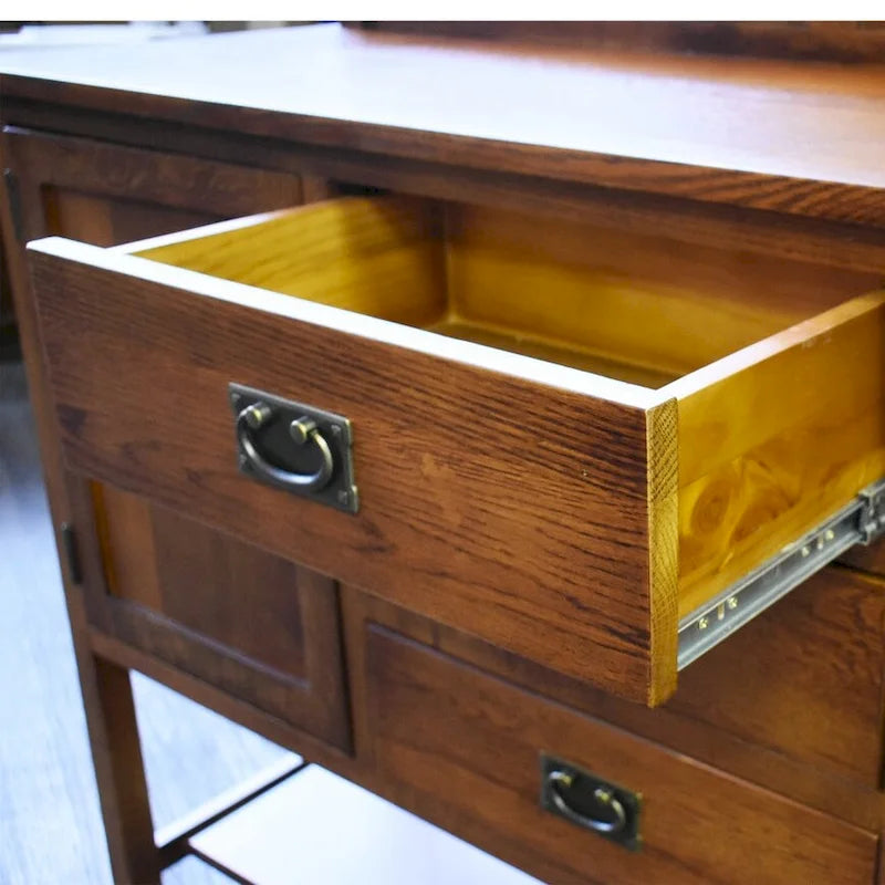 Buffet de style mission en chêne massif avec 3 tiroirs et 2 portes d'armoire