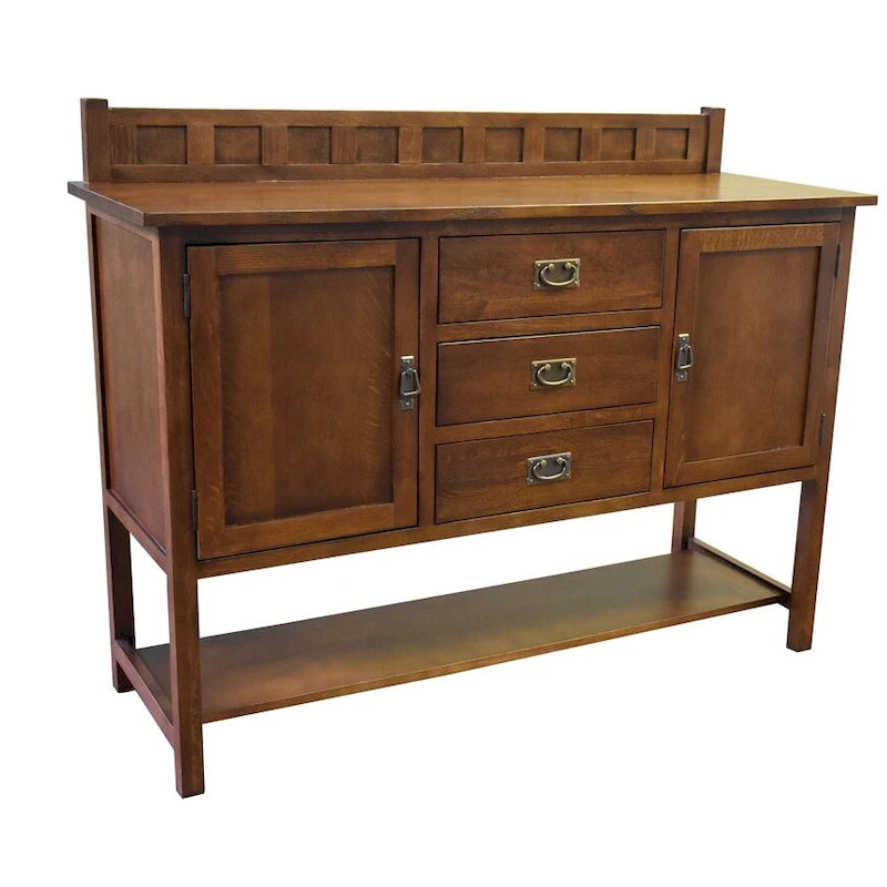Buffet de style mission en chêne massif avec 3 tiroirs et 2 portes d'armoire