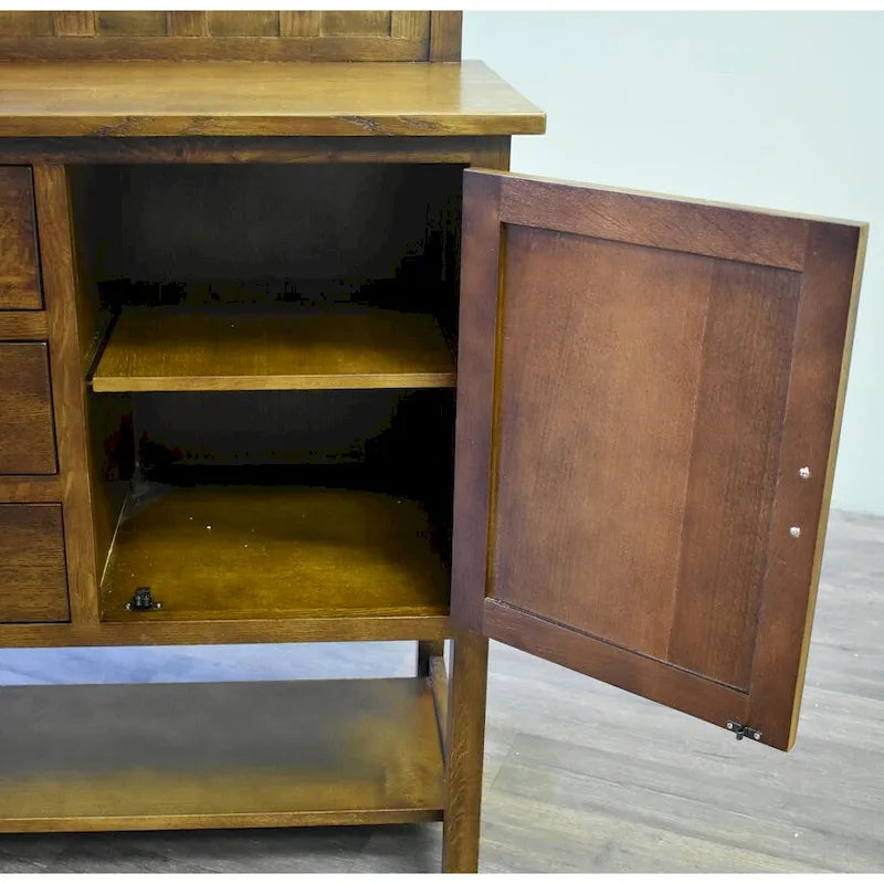 Buffet de style mission en chêne massif avec 3 tiroirs et 2 portes d'armoire