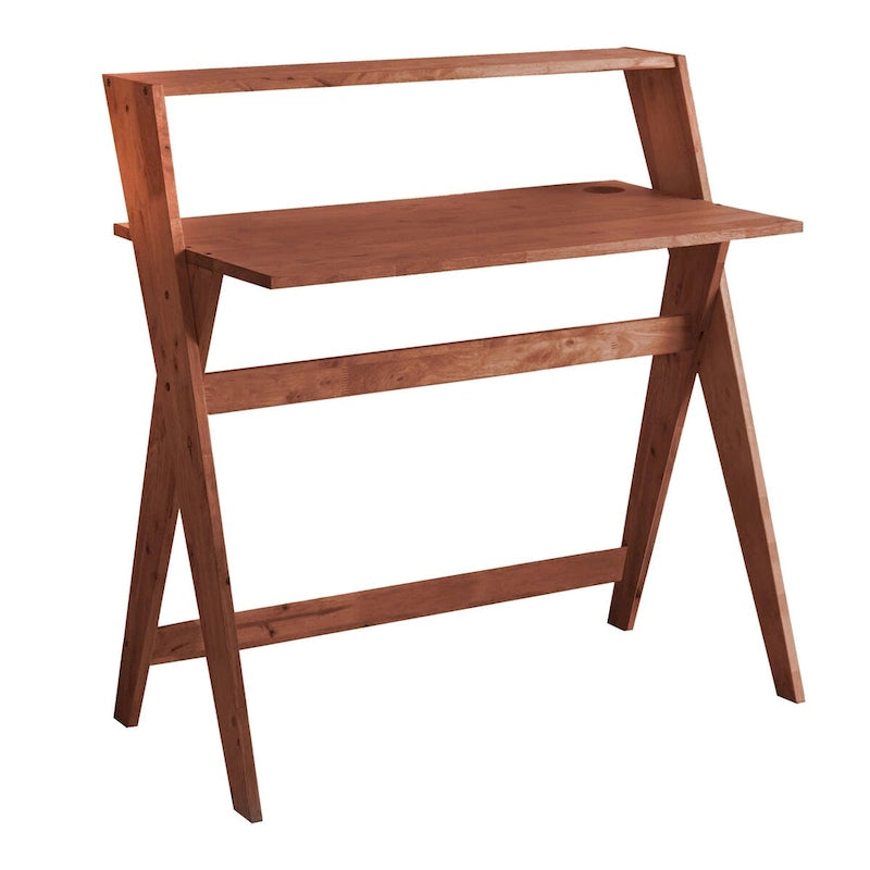 Bureau d'étude X-Leg Mid-Century Modern avec étagère supérieure en bois naturel