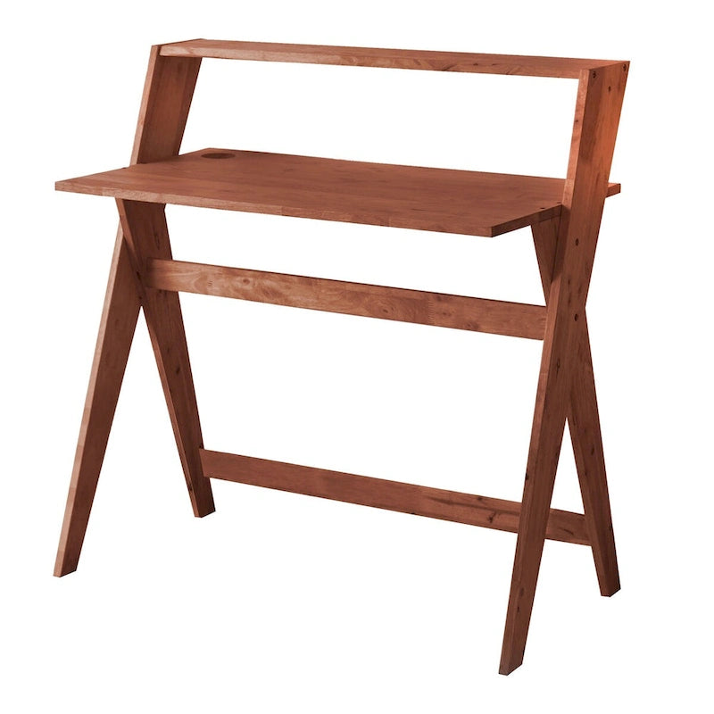 Bureau d'étude X-Leg Mid-Century Modern avec étagère supérieure en bois naturel