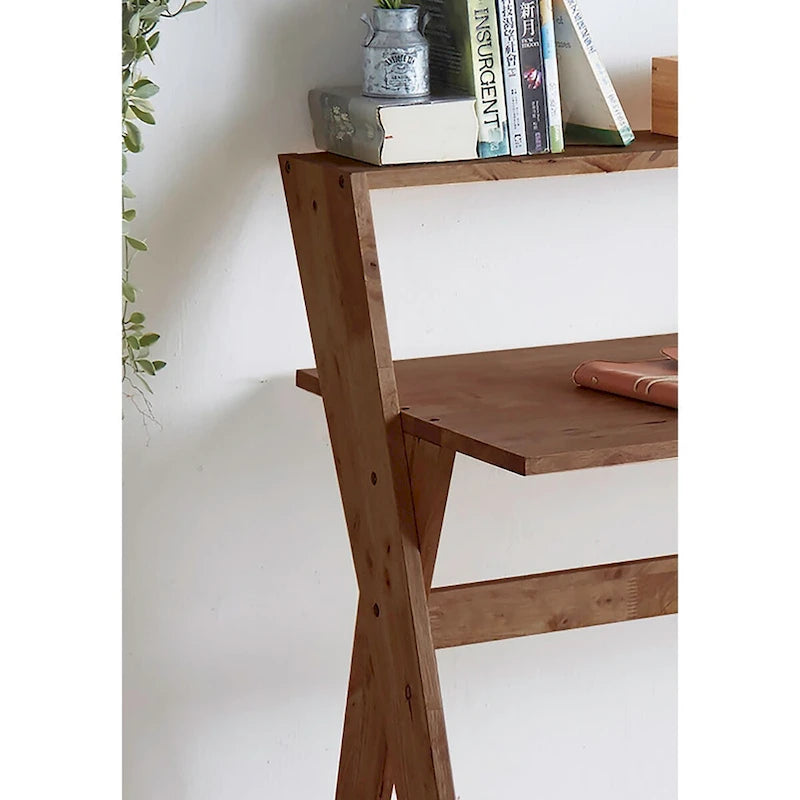 Bureau d'étude X-Leg Mid-Century Modern avec étagère supérieure en bois naturel