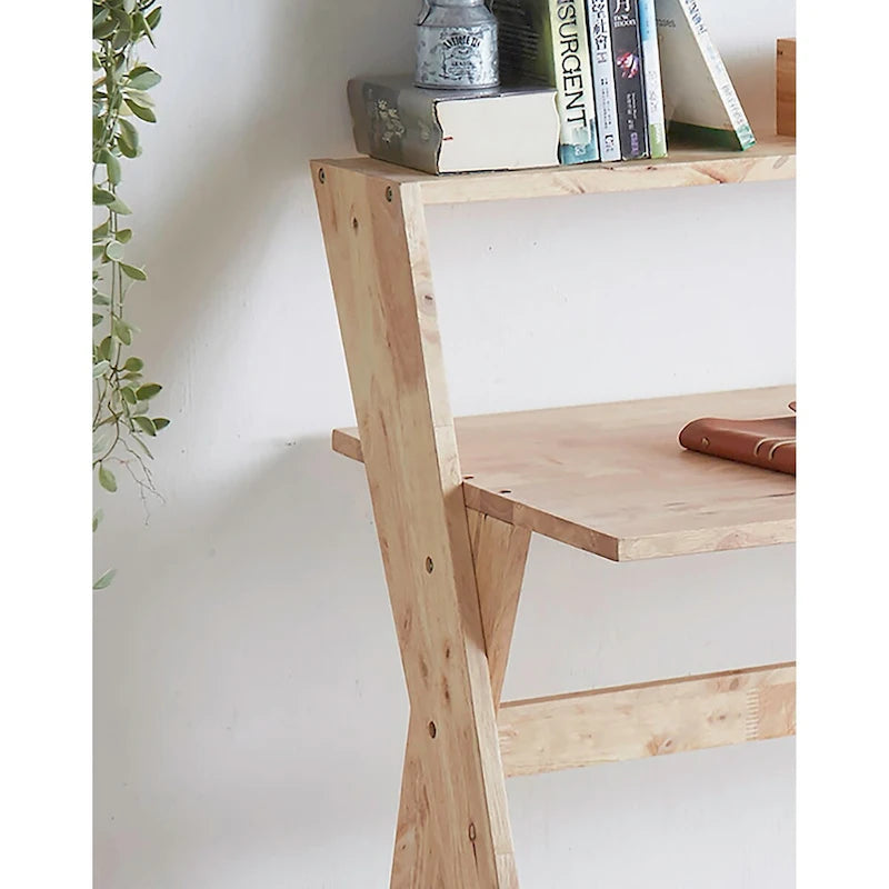 Bureau d'étude X-Leg Mid-Century Modern avec étagère supérieure en bois naturel