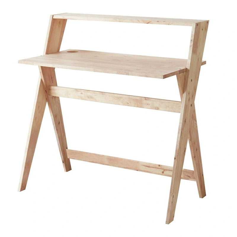 Bureau d'étude X-Leg Mid-Century Modern avec étagère supérieure en bois naturel
