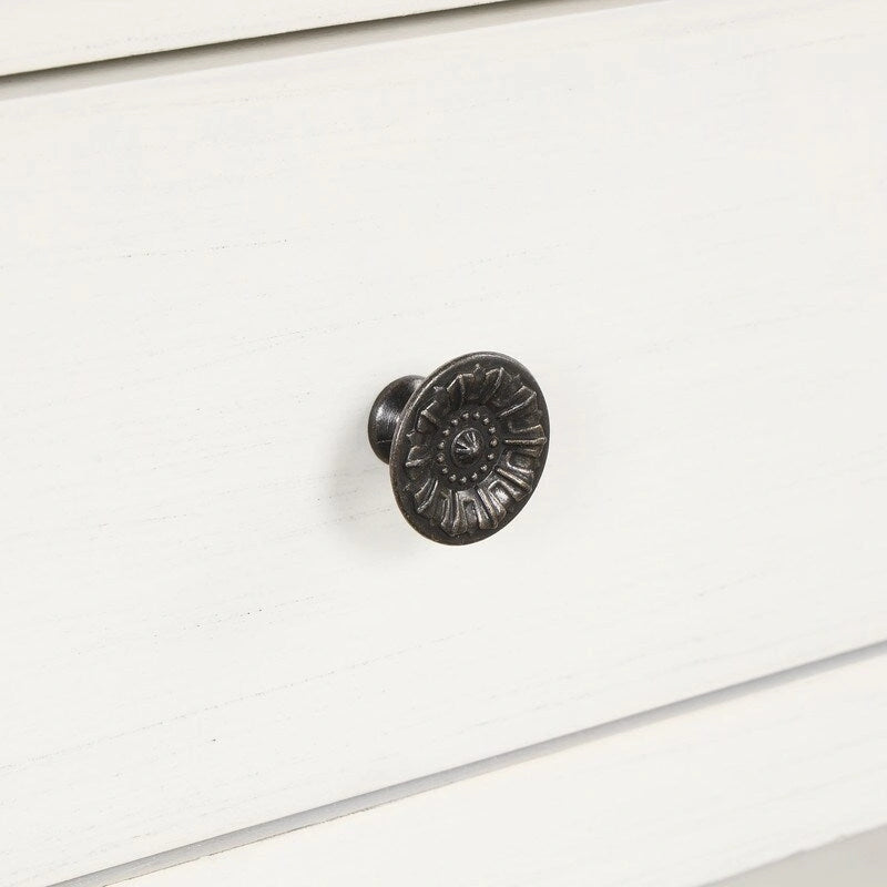 Console avec tiroirs et étagères, plateau en bois vieilli