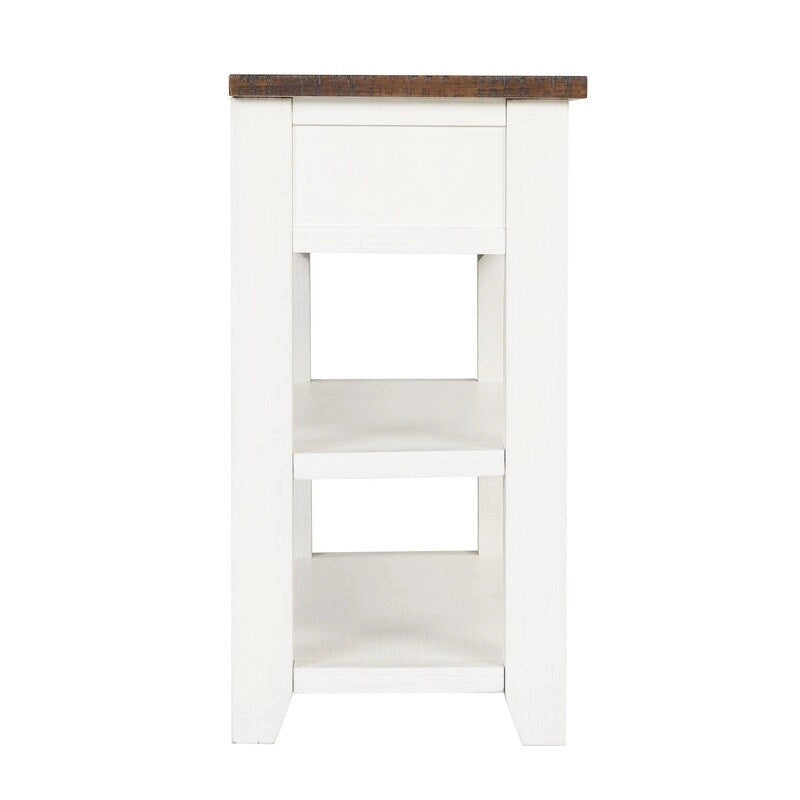 Console avec tiroirs et étagères, plateau en bois vieilli