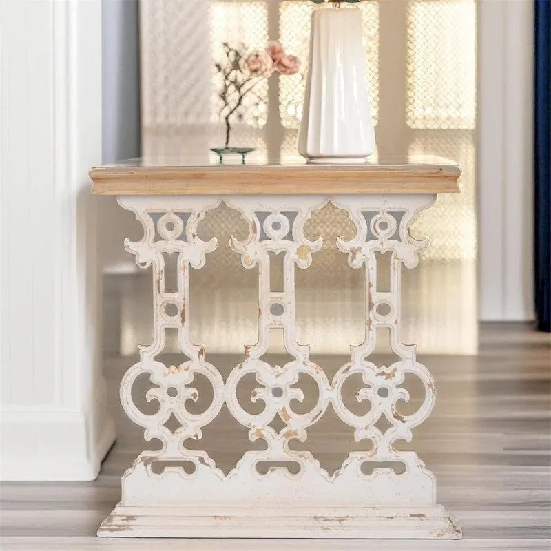 Table console en bois vintage avec plateau marron