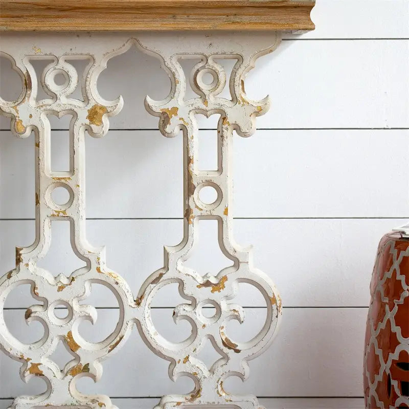 Table console en bois vintage avec plateau marron