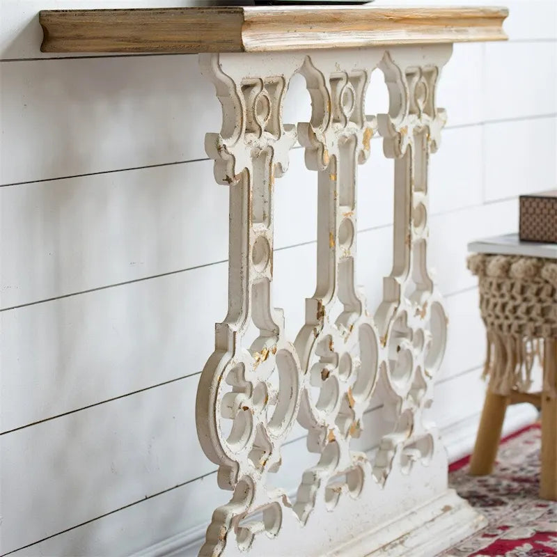 Table console en bois vintage avec plateau marron