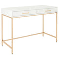 Bureau blanc laqué avec cadre en acier doré et tiroirs de rangement