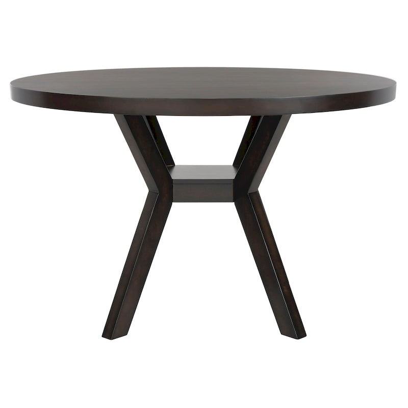 Table à manger ronde en bois avec piètement en X, 6 places, marron foncé