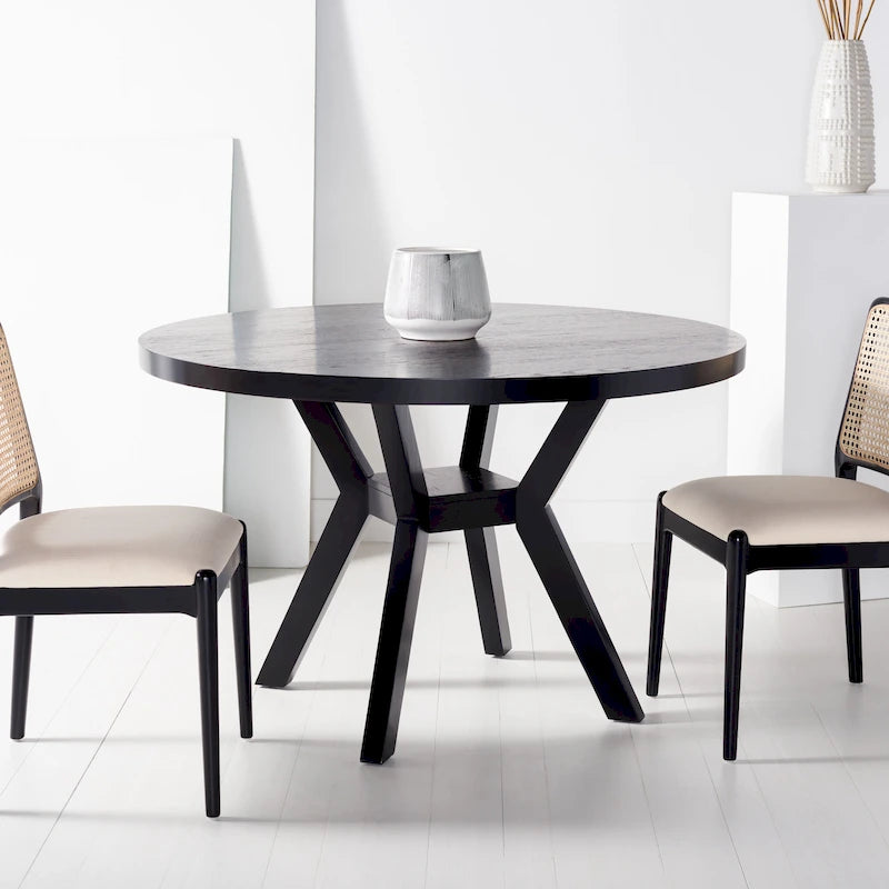 Table à manger ronde en bois avec piètement en X, 6 places, marron foncé