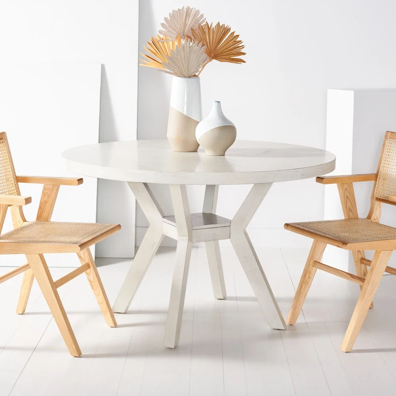 Table à manger ronde en bois avec piètement en X, 6 places, marron foncé