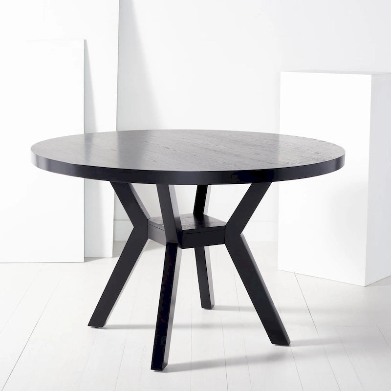 Table à manger ronde en bois avec piètement en X, 6 places, marron foncé