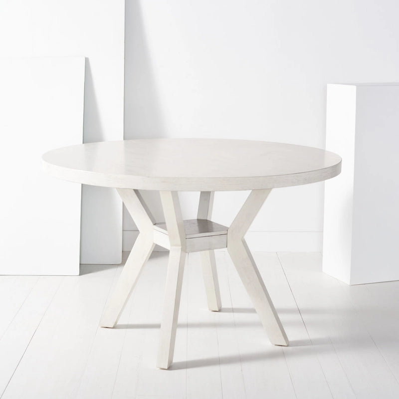 Table à manger ronde en bois avec piètement en X, 6 places, marron foncé
