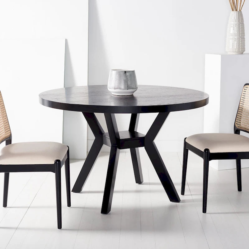 Table à manger ronde en bois avec piètement en X, 6 places, marron foncé
