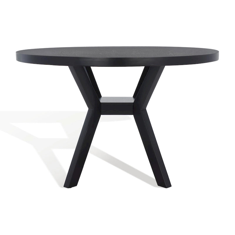 Table à manger ronde en bois avec piètement en X, 6 places, marron foncé
