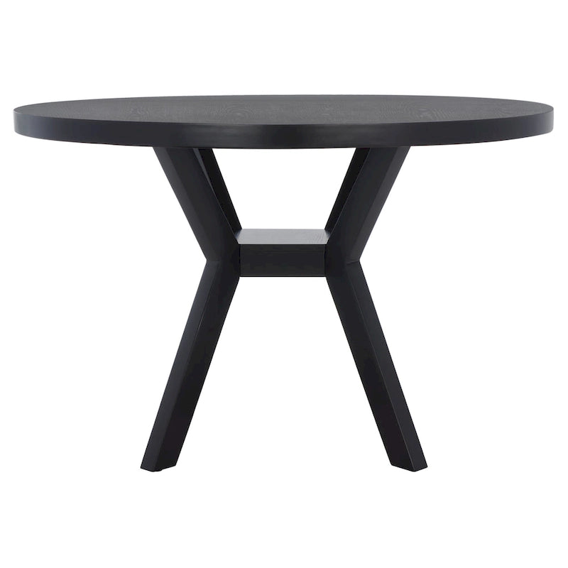 Table à manger ronde en bois avec piètement en X, 6 places, marron foncé