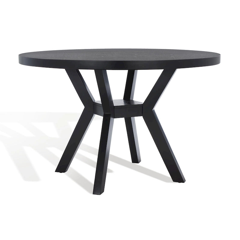 Table à manger ronde en bois avec piètement en X, 6 places, marron foncé