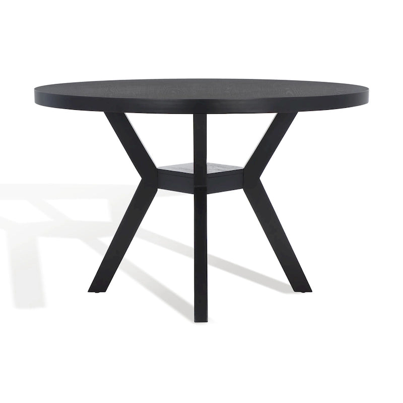 Table à manger ronde en bois avec piètement en X, 6 places, marron foncé