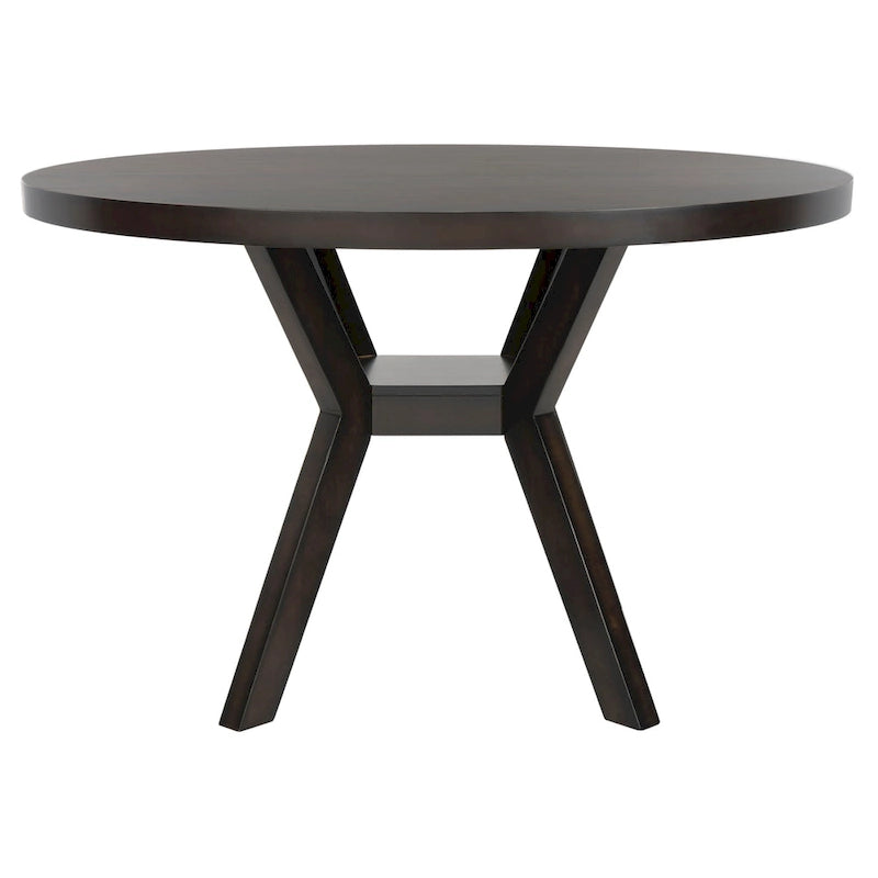 Table à manger ronde en bois avec piètement en X, 6 places, marron foncé