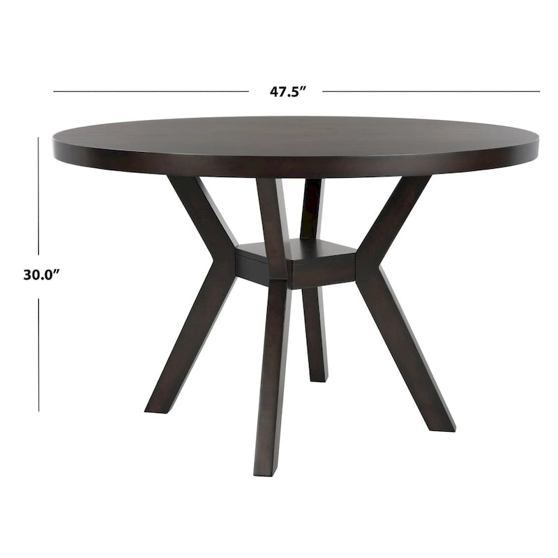 Table à manger ronde en bois avec piètement en X, 6 places, marron foncé