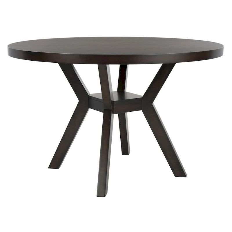 Table à manger ronde en bois avec piètement en X, 6 places, marron foncé